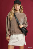 Umgee Velour Crewneck Balloon Sleeve Sweatshirt - Trendsi - Flyclothing LLC