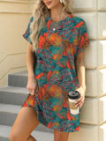 Printed Round Neck Short Sleeve Mini Dress - Trendsi - Flyclothing LLC
