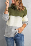 Color Block Turtleneck Long Sleeve Sweater - Trendsi - Flyclothing LLC