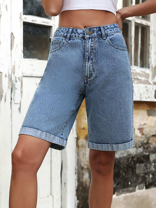 High Waist Denim Shorts - Trendsi - Flyclothing LLC