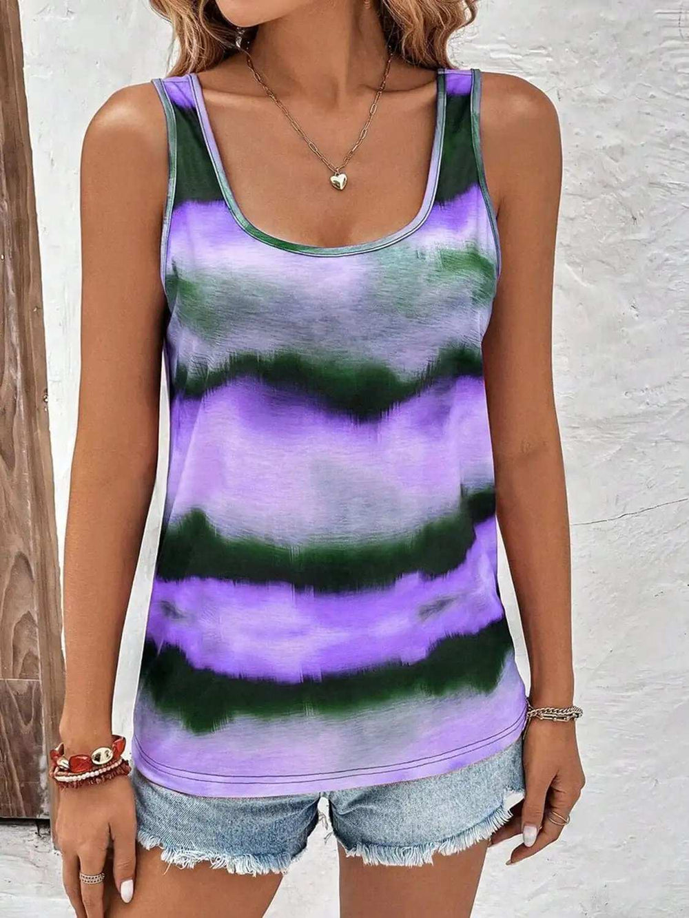 Tie-Dye Scoop Neck Wide Strap Tank - Trendsi - Flyclothing LLC
