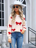 Angel Wings Bow Round Neck Dropped Shoulder Sweater - Trendsi - Flyclothing LLC