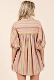 Mittoshop Striped Bubble Sleeve Button Down Shirt - Trendsi - Flyclothing LLC