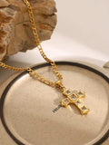 Stainless Steel Zircon Cross Pendant Necklace - Trendsi - Flyclothing LLC