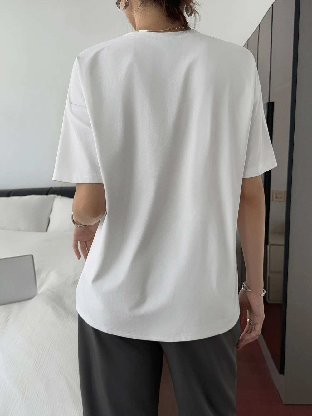 Round Neck Short Sleeve T-Shirt - Trendsi - Flyclothing LLC