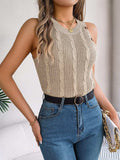 Cable-Knit Round Neck Vest - Trendsi - Flyclothing LLC