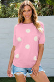 Daisy Round Neck Short Sleeve Knit Top - Trendsi - Flyclothing LLC