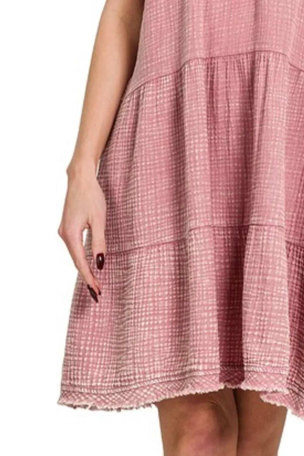 Zenana Washed Double Gauze Raw Edge V-Neck Dress - Trendsi - Flyclothing LLC