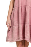 Zenana Washed Double Gauze Raw Edge V-Neck Dress - Trendsi - Flyclothing LLC