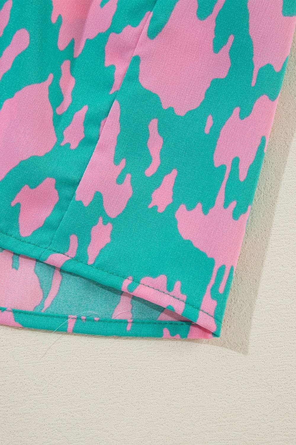 Smocked Printed Tie Neck Long Sleeve Dress - Trendsi - Flyclothing LLC