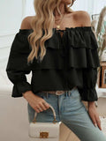 Off-Shoulder Flounce Sleeve Blouse - Trendsi - Flyclothing LLC