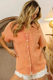 BiBi Mineral Washed Buttoned Up Shirt Top - Trendsi - Flyclothing LLC
