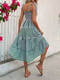 Smocked Striped Square Neck Midi Dress - Trendsi - Flyclothing LLC