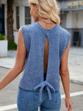 Cutout Round Neck Sleeveless Sweater - Trendsi - Flyclothing LLC