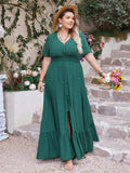 Plus Size Button Detail V-Neck Short Sleeve Maxi Dress - Trendsi - Flyclothing LLC
