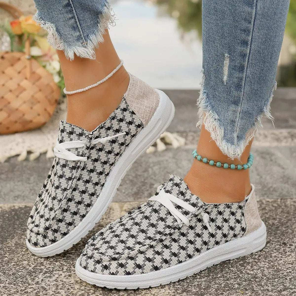 Plaid Round Toe Canvas Slip-Ons - Trendsi - Flyclothing LLC