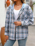 Plaid Long Sleeve Hooded Jacket - Trendsi - Flyclothing LLC