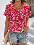 Printed V-Neck Short Sleeve Blouse - Trendsi - Flyclothing LLC