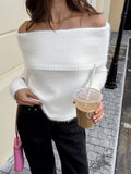 Off-Shoulder Fluffy Knit Sweater - Trendsi - Flyclothing LLC
