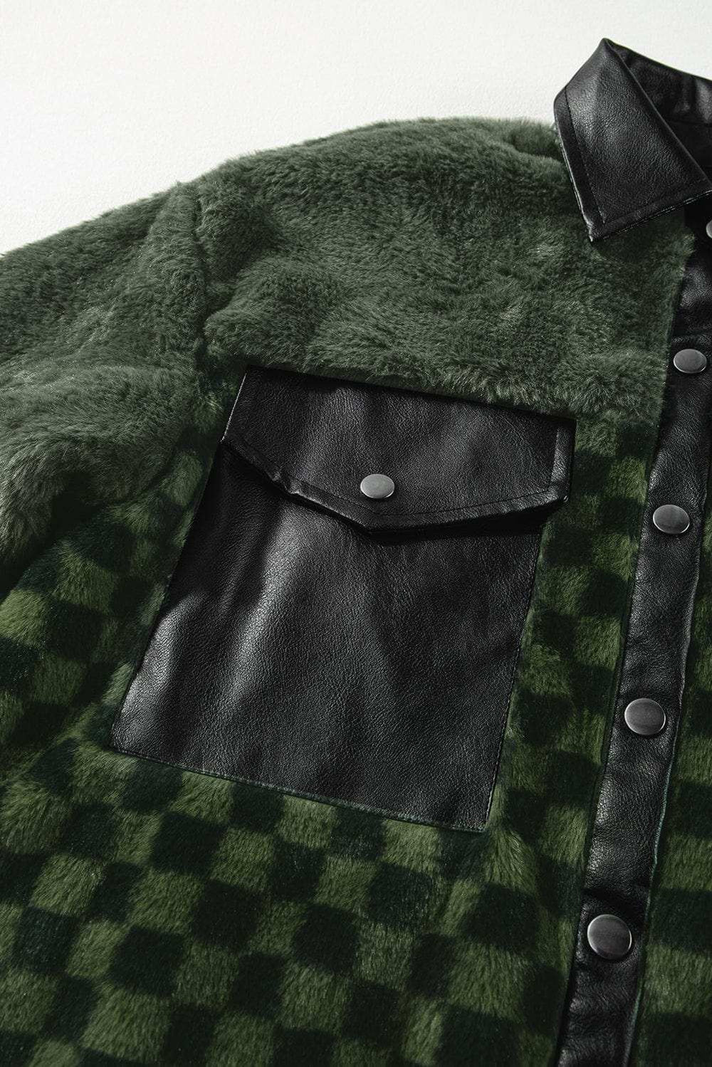Pocketed Checkered Collared Neck Snap Down Jacket - Trendsi - Flyclothing LLC