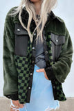 Pocketed Checkered Collared Neck Snap Down Jacket - Trendsi - Flyclothing LLC