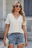 V-Neck Short Sleeve Blouse - Trendsi - Flyclothing LLC