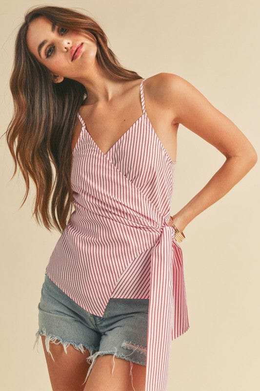 Aemi + Co Side Knotted Surplice Striped Cami - Trendsi - Flyclothing LLC