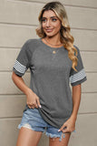 Striped Round Neck Short Sleeve T-Shirt - Trendsi - Flyclothing LLC