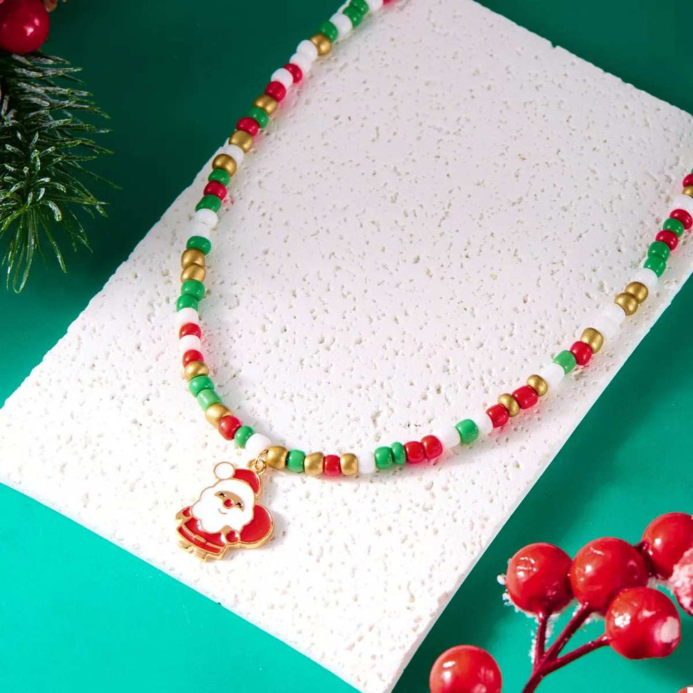 Christmas Themed Beaded Pendant Necklace - Trendsi - Flyclothing LLC