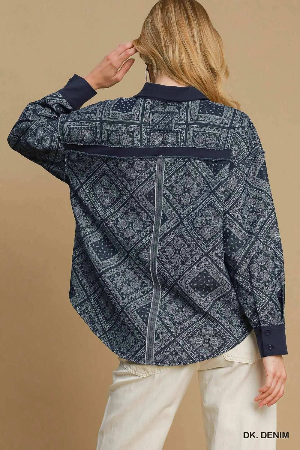 Umgee Paisley Print Denim Shirt Jacket - Trendsi - Flyclothing LLC