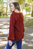 Ruched Notched Balloon Sleeve Blouse - Trendsi - Flyclothing LLC