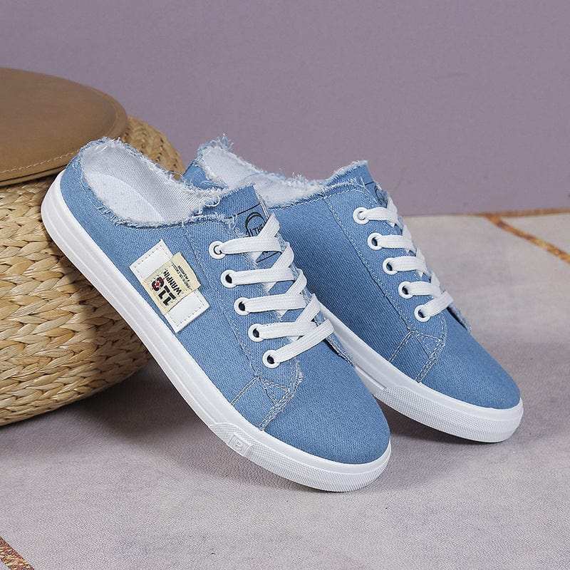 Frayed Hem Lace Up Canvas Sneakers - Trendsi - Flyclothing LLC