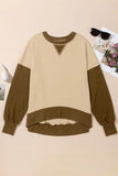 Contrast Round Neck Long Sleeve Sweatshirt - Trendsi - Flyclothing LLC