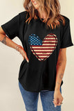 Stars and Stripes Heart Round Neck Short Sleeve T-Shirt - Trendsi - Flyclothing LLC