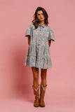 BiBi Floral Print Washed Lightweight Tiered Shirt Dress - Trendsi - Flyclothing LLC