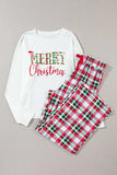 MERRY CHRISTMAS Round Neck Top and Plaid Pants Set - Trendsi - Flyclothing LLC