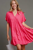 Umgee Full Size Raw Hem Folded Sleeve Tiered Dress Plus Size - Trendsi - Flyclothing LLC