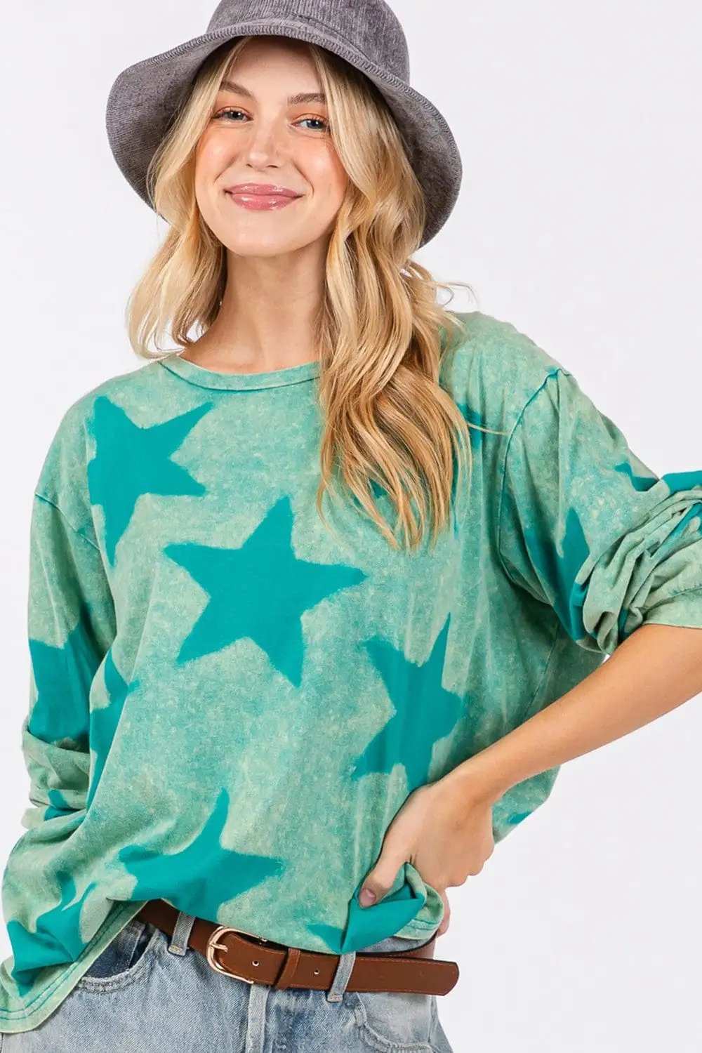 SAGE + FIG Mineral Wash Star Pattern T-Shirt - Trendsi - Flyclothing LLC