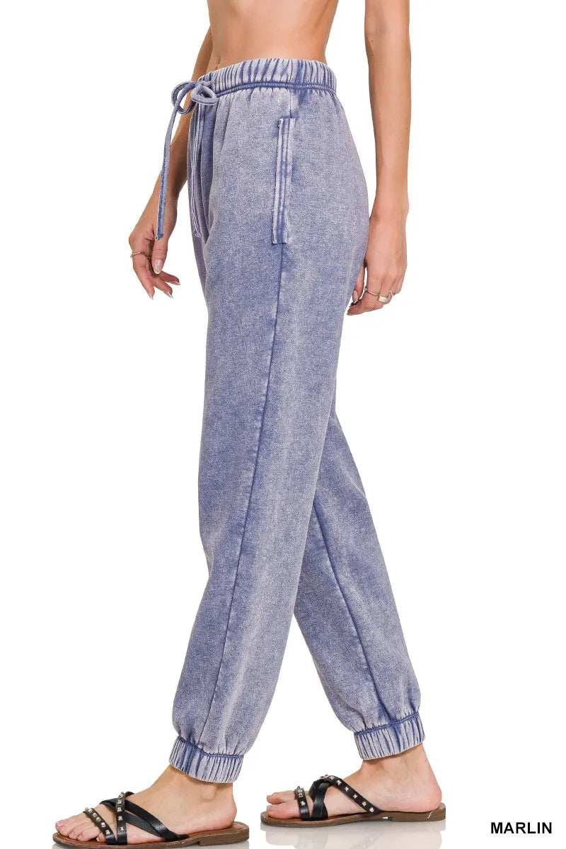 Zenana Acid Wash Fleece Sweatpants with Pockets - Trendsi - Flyclothing LLC