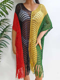 Fringe Color Block Scoop Neck Cover Up - Trendsi - Flyclothing LLC