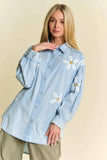 Davi & Dani Lightweight Washed Daisy Patch Waffle Knit Shirt - Trendsi - Flyclothing LLC
