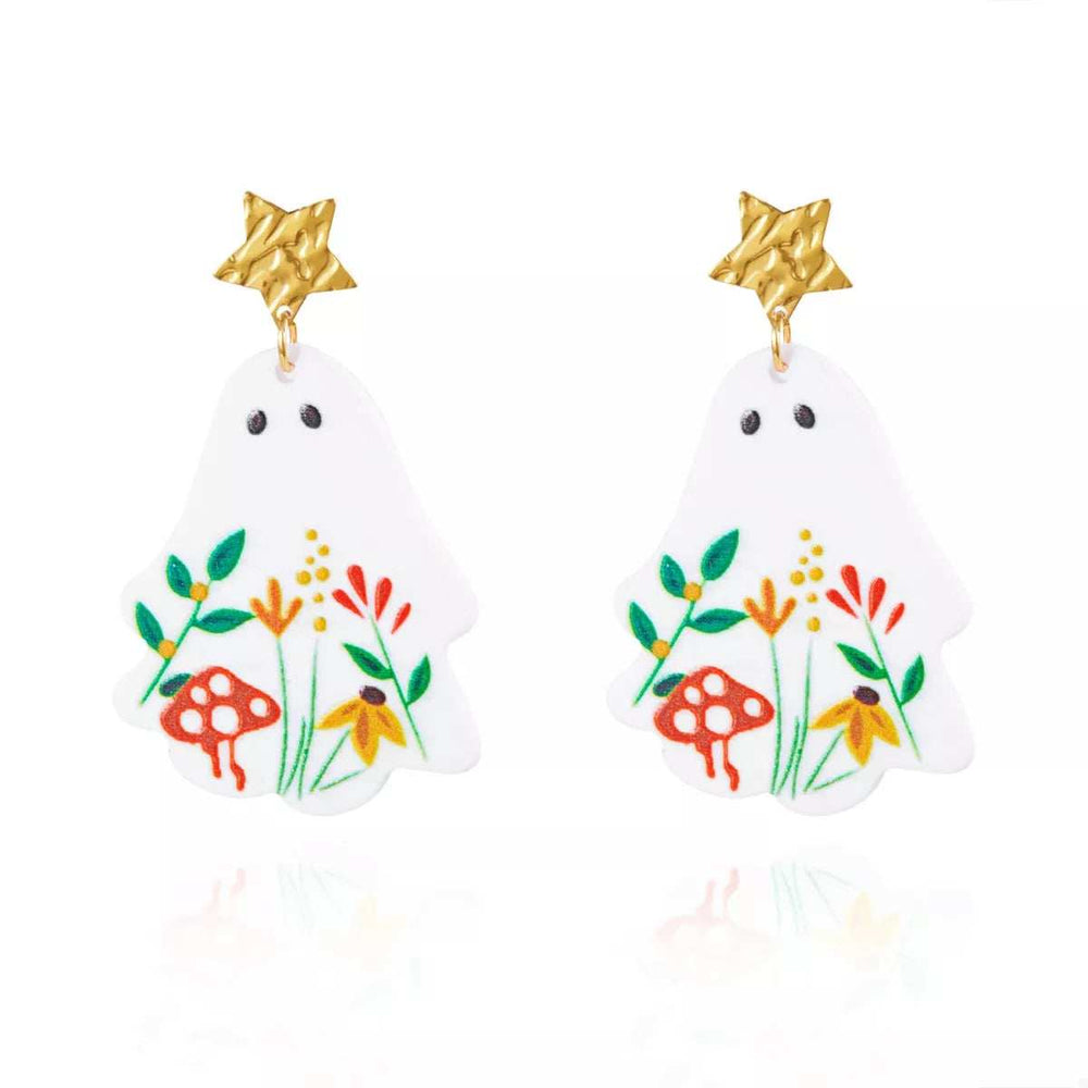 Whimsical Ghost Earrings with Floral Design - Trendsi - Flyclothing LLC