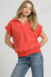 Umgee Luxe Knit Collared Short Sleeve Polo Sweatshirt - Trendsi - Flyclothing LLC