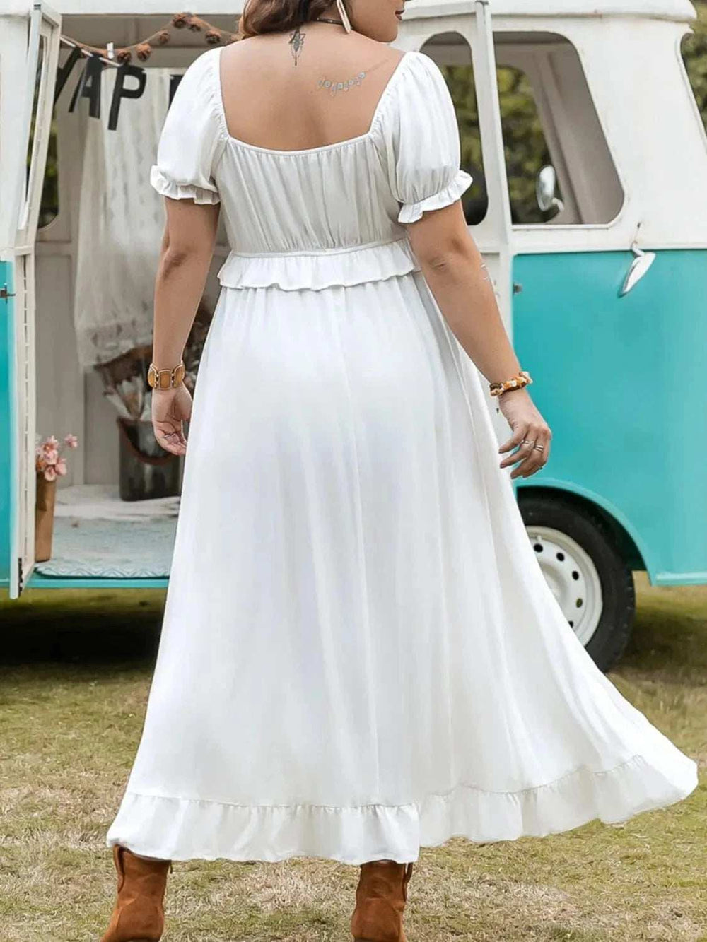 Plus Size Ruffled Hem Off-Shoulder Dress - Trendsi - Flyclothing LLC