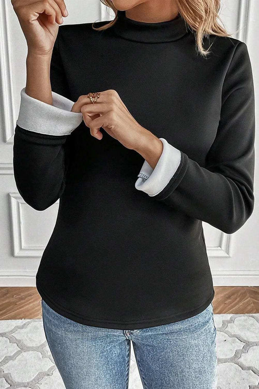 Thermal Lined Mock Neck Long Sleeve Blouse - Trendsi - Flyclothing LLC