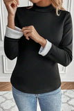 Thermal Lined Mock Neck Long Sleeve Blouse - Trendsi - Flyclothing LLC