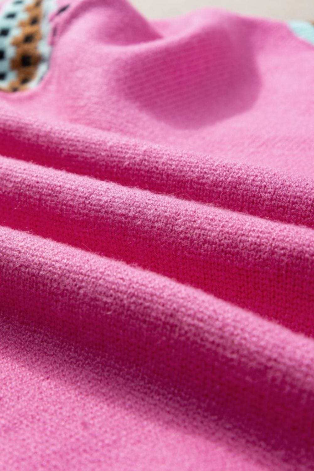 Contrast Short Sleeves Round Neck Sweater - Trendsi - Flyclothing LLC