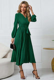 V-Neck Long Sleeve Tie Waist Midi Dress - Trendsi - Flyclothing LLC