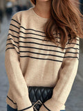 Striped Round Neck Long Sleeve Sweater - Trendsi - Flyclothing LLC