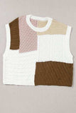 Cable-Knit Color Block Round Neck Sweater Vest - Trendsi - Flyclothing LLC